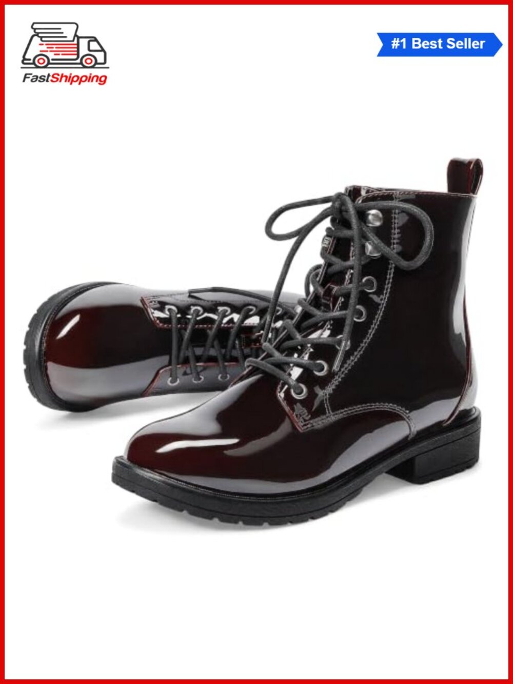 Women's Combat Ankle Boots Lace-Up Side Zipper